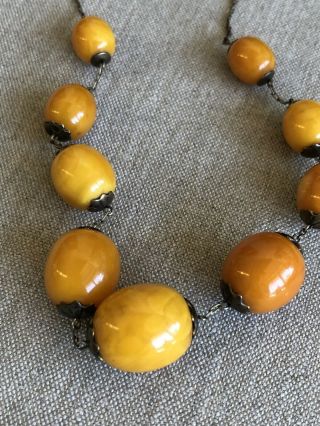 Antique or Vintage Baltic Egg Yolk Butterscotch Amber Bead Necklace S/W 3