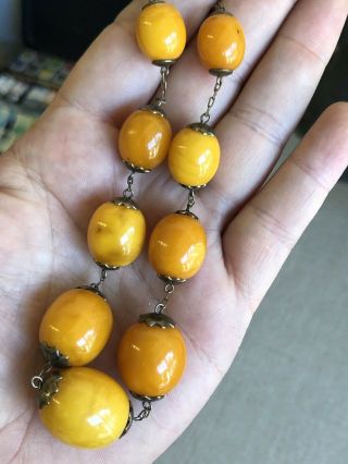 Antique or Vintage Baltic Egg Yolk Butterscotch Amber Bead Necklace S/W 4