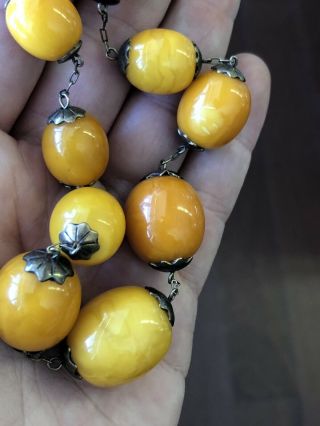 Antique or Vintage Baltic Egg Yolk Butterscotch Amber Bead Necklace S/W 5