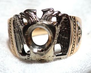 VINTAGE YELLOW & WHITE GOLD 32nd DEGREE MASONIC SCOTTISH RITE RING SIZE 11 10