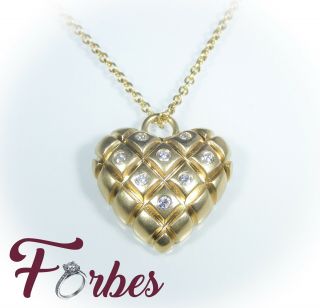 Large Quited Diamond Heart Necklace In 18k Gold W 18”.  Chain 12.  7 Grams