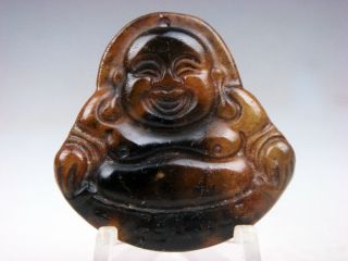 Vintage Nephrite Jade Hand Carved Big Belly Laughing Buddha Pendant 03231915