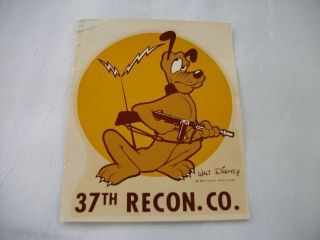 One Very Rare Wwii 37th Recon Company Decal Pluto Walt Disney Design