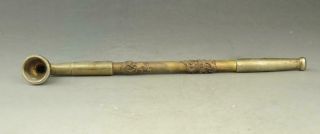 Chinese Antique Old Copper Dragon Phoenix Bird Tobacco Smoking Tool Pipe A02