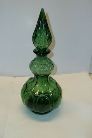 Vintage Green Decanter With Sealable Lid 14 1/4 " Tall