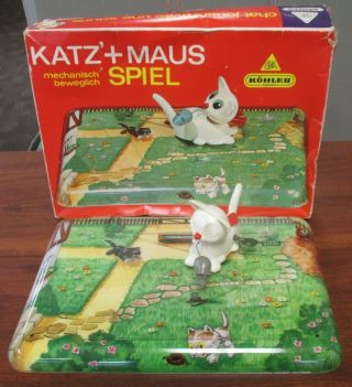 Vtg Kohler Katz,  Maus Spiel Cat & Mouse Key Wind Up Toy West Germany Orig Box