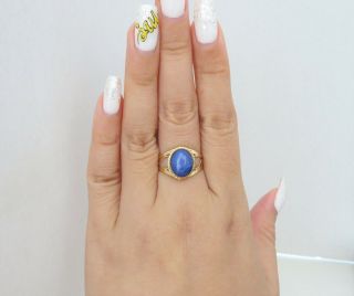 Vintage 18K Solid Yellow Gold Star Blue Sapphire Filigree Ring Size 7.  25 6