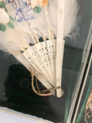 Antique 19th Century Chinese/Japan Hand Fan Peacock Feathers Set Of Two 3