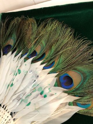 Antique 19th Century Chinese/Japan Hand Fan Peacock Feathers Set Of Two 6