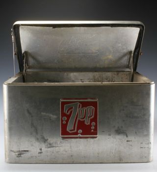 Vintage Cronstroms Silver Metal 7up Soda Pop Advertising Cooler