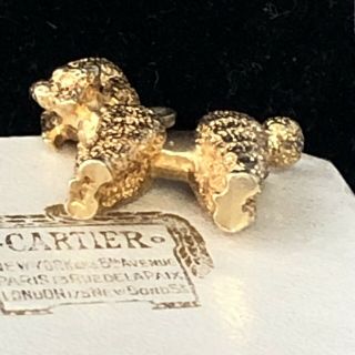 Large Vintage Solid 14K Gold Poodle Dog Pendant With Ruby Eyes In Cartier Box 10