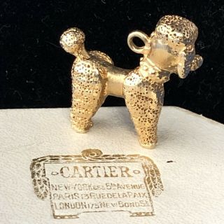 Large Vintage Solid 14K Gold Poodle Dog Pendant With Ruby Eyes In Cartier Box 4