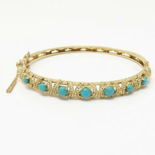 Nyjewel 14k Yellow Gold Vintage Turquoise Bangle Bracelet 12.  6 Grams