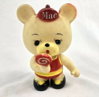 Vintage Bear Squeaky Toy Vinyl Rubber Figure “mac” Hat W/lollipop Still Squeaks