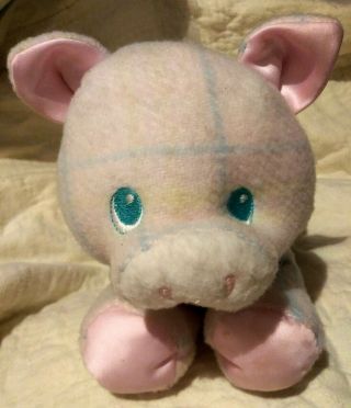 Vintage Playskool Blankies Snuzzles Pastel Plaid Pig Stuffed Animal Plush Toy