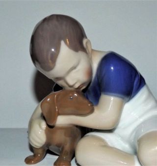 Vtg Bing & Grondahl B&g Boy Hugging A Duchshund Dog 1951 Porcelain Figurine