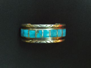 Large Vintage Cobblestone Inlay Native American Silver Turquoise Cuff Bracelet
