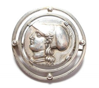 Vintage Or Antique Silver Ancient Greek Coin Design Brooch