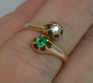 Antique Old Cut Diamond & Emerald Toi Et Moi 14ct Gold Ring t0357 12