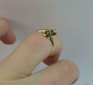 Antique Old Cut Diamond & Emerald Toi Et Moi 14ct Gold Ring t0357 5