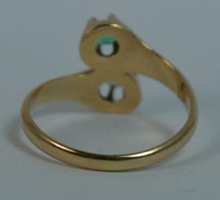 Antique Old Cut Diamond & Emerald Toi Et Moi 14ct Gold Ring t0357 7