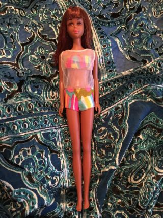 Vintage Barbie 1966,  1st Edition.  1100 Black Francie w/ Swimsuit and Red Hair 2