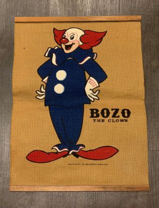 Vintage Bozo The Clown Burlap Wall Hanging Banner Larry Harmon Pictures Poster