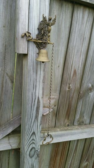 Vintage Brass Hanging Pull Chain Decorative Dinner Door Bell Wall Mounted Wow