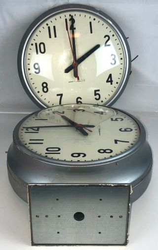 Vintage National Time Industrial Electric School Double Face Glass Metal Clock