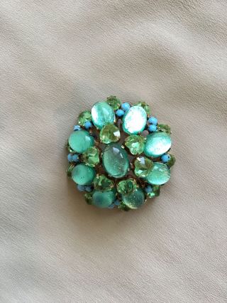 Sensational Schreiner Brooch Pin Aqua Green,  Heart Shaped Stones