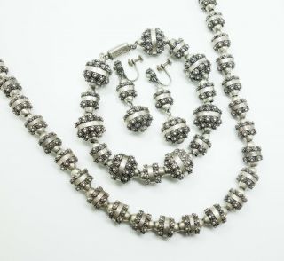 Vintage Mexican Sterling Silver Granulation Bead Necklace Bracelet Earrings Set