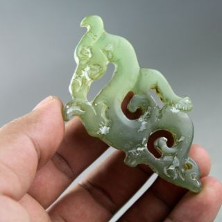 3.  2  China Old Green Jade Chinese Hand - Carved Dragon Statue Jade Pendant 2130