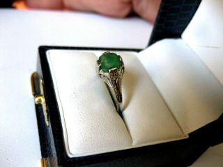 ANTIQUE 18K WHITE GOLD RING with NATURAL EMERALD,  ART DECO,  1920 ' s 2