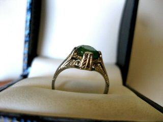 ANTIQUE 18K WHITE GOLD RING with NATURAL EMERALD,  ART DECO,  1920 ' s 3