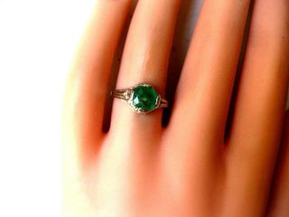 ANTIQUE 18K WHITE GOLD RING with NATURAL EMERALD,  ART DECO,  1920 ' s 5
