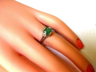 ANTIQUE 18K WHITE GOLD RING with NATURAL EMERALD,  ART DECO,  1920 ' s 6