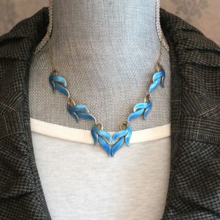 Vintage Scandinavian Blue Enamel Gold Wash Over Sterling Silver Necklace