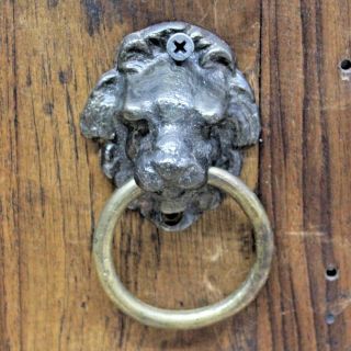Antique Style Rustic Cast Iron Lion Face Door Knocker With Brass Ring 002