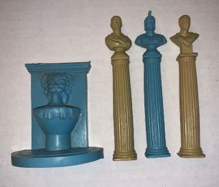 Vintage Marx Ben Hur Play Set Parts: Columns With Bust & Fountain With Lion Head