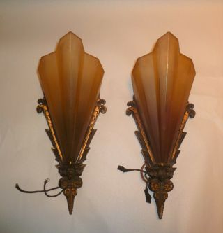 Vintage Art Deco Slip Shade Wall Sconce Lamp Set Of 2