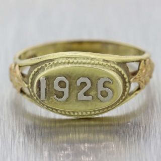 1926 Antique Art Deco Estate 10k Yellow Gold Date Signet Ring A9