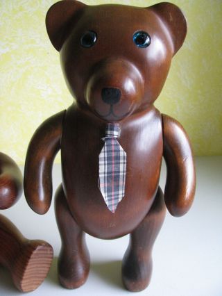 Rare Vintage T.  L.  Plum Solid Wood Carving Teddy Bear Boy & Girl 2