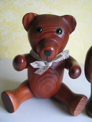 Rare Vintage T.  L.  Plum Solid Wood Carving Teddy Bear Boy & Girl 3