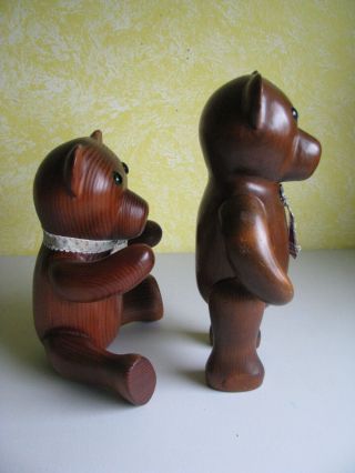 Rare Vintage T.  L.  Plum Solid Wood Carving Teddy Bear Boy & Girl 4