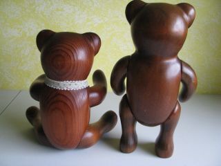 Rare Vintage T.  L.  Plum Solid Wood Carving Teddy Bear Boy & Girl 5