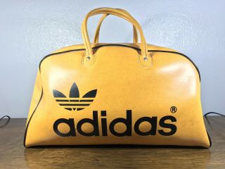 Vintage 1970s Adidas Yellow Leatherette Duffle/gym Bag