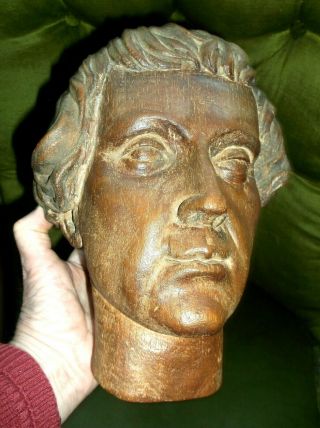 Very Rare Antique 18th Century Hand Carved Life Sized Ecclesiastical Saints Head