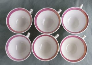 6 ANTIQUE PINK LUSTER BLACK TRANSFERWARE CUPS & SAUCERS HUNTING SCENE 7