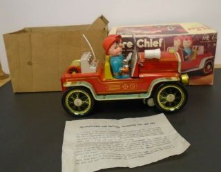 Fire Chief Me - 699 Battery Operated Tin Car Toy China Vintage Qsh 061819dbt4