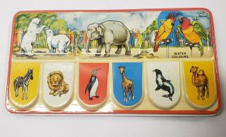 Vintage Watercolor Lithograph Tin Box Toy Zoo Paint Set Made In England